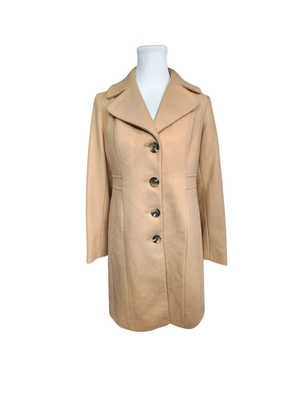 Anne Klein Women’s PS Camel Wool Blend Pea Coat Tailored Button Front Petite Sm - Picture 3 of 16